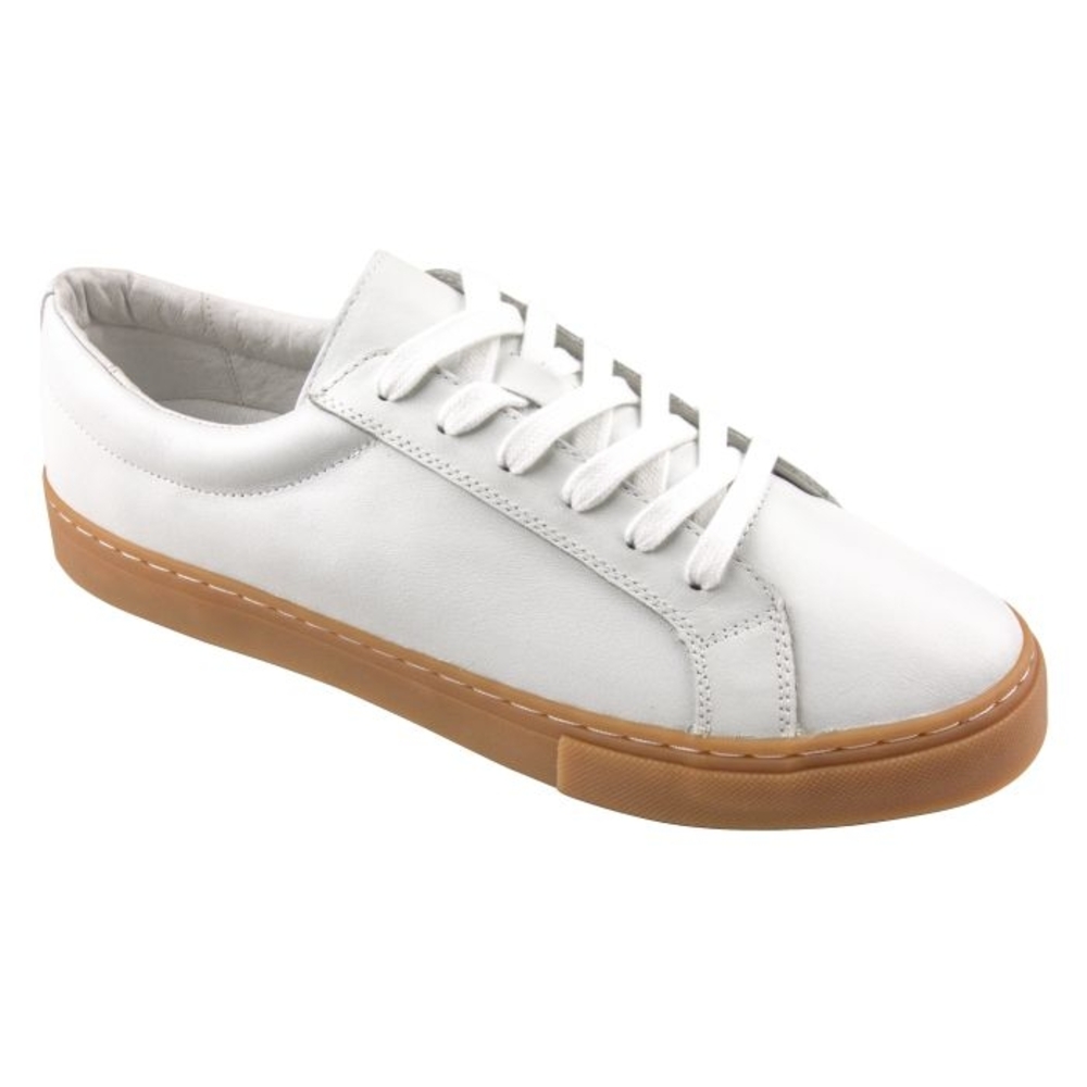 White and Tan Low-Top Sneakers with Gum Sole
